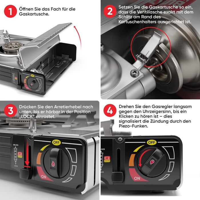 Газовий наметний пальник Gaskocher 2-flammig з п'єзозапалюванням для балончиків MSF-1a 227g - 4 балончики в комплекті