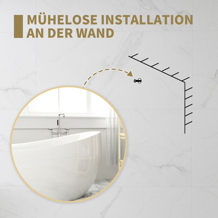 Дзеркало для ванної кімнати 70 x 70 см, кругле, з золотистою рамою, для кріплення на стіну