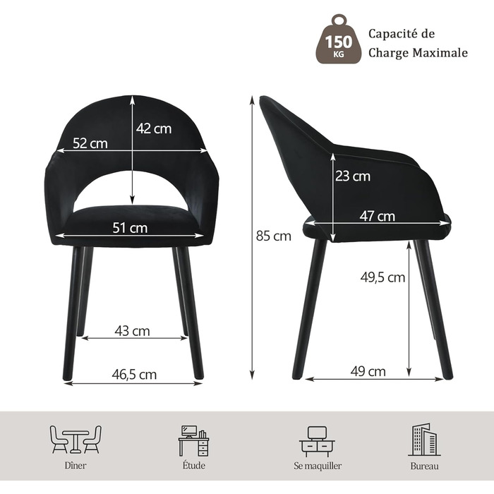 Набір з 6 кухонних стільців для їдальні з підлокітниками, бежевий, поліестер, дерев'яні ніжки