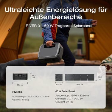 Електростанція EcoFlow RIVER 3+60W: 245 Wh, LFP акумулятор, 600W, USB, UPS, для кемпінгу та подорожей (відновлена)