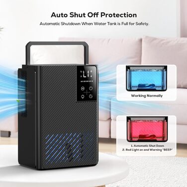 Електричний осушувач повітря 2500 мл з автоматичним вимкненням та системою відтавання, 7 кольорів підсвічування, тихий осушувач для дому, портативний, білий (чорний)