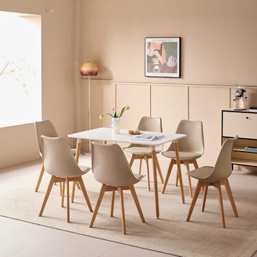 6 стільців для їдальні GrandCA HOME: дерев'яні, в стилі ретро, з м'яким сидінням, бежевого кольору