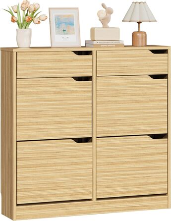 Шкаф для взуття IRONCK з 4 дверцятами, вузький, з 2 висувними ящиками, окремо розташований, з регульованими перегородками, для прихожого, входу та вітальні (білий). Матеріал: дерево. Розміри: 100x23.5x98 см