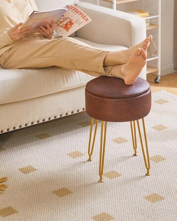 Пуф-табуретка з велюру IBUYKE, кругла, з металевими ніжками, коричневий, для дому
