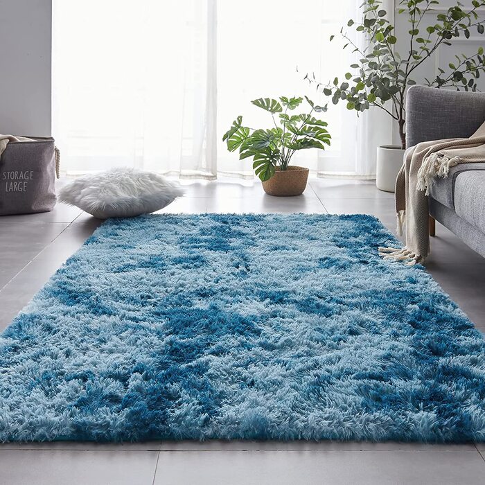 Килим ROHATIM з високим ворсом, супер м'який волохатий килим для вітальні, пухнастий м'який килимок, Килимки для спальні, супер м'який пухнастий дитячий килимок, килим (темно-синій, 120 x 160 см)