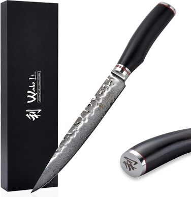 Ніж кухарський Wakoli EBO Premium з лезом 20 см з дамаської сталі 67 шарів та ручкою з чорного дуба | Професійний ніж для кухні