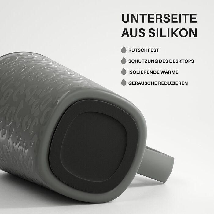 Кавова чашка Ideus® 470 мл з подвійними стінками, з нержавіючої сталі, з антиковзним ручками та кришкою-висувним модулем (Червоний Зебра, Leopard Gray)