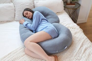 Подушка для вагітних Pharmedoc, C-подібний охолоджуючий чохол - бічна подушка для сну, підтримка спини, стегон, ніг, живота для вагітних, охолоджуючий чохол темно-сірого кольору