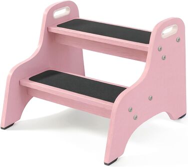 Дерев'яний дитячий стільчик Tritthocker з 2 сходинками, неслизький, для ванної та кухні, скандинавський дизайн, колір: натуральний (рожевий)