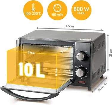 Міні-піч TZS First Austria 10L з регулюванням температури до 230°C, таймером 60 хв, 2 рівнями та грилем - для кухні та кемпінгу