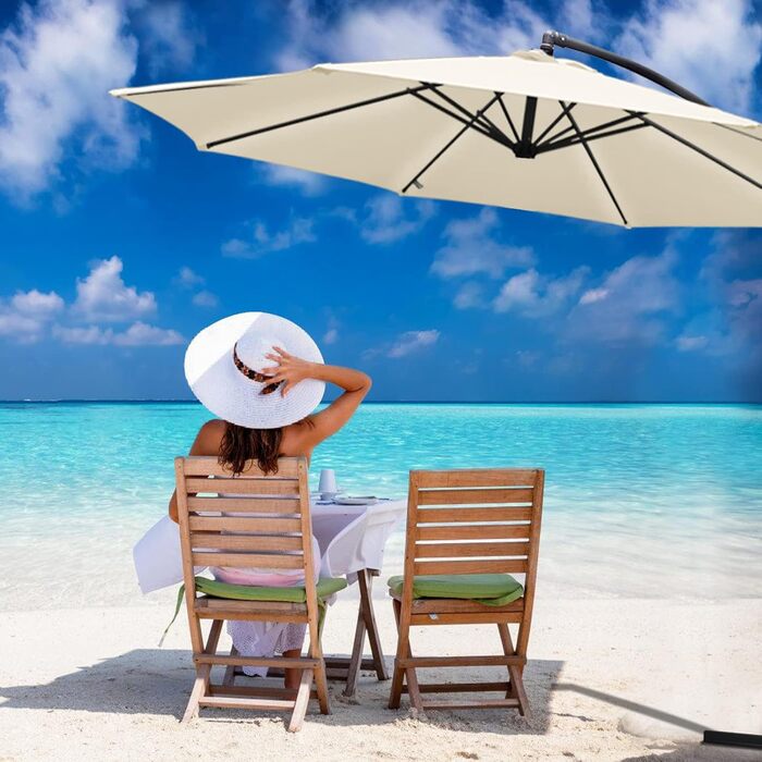 Садова парасолька від сонця Alu Ampelschirm з рукою-курбом, діаметр 300 см, бежева, з UV-захистом та водовідштовхувальним покриттям