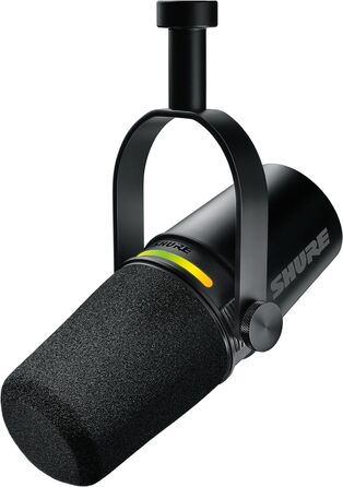 Мікрофон Shure MV7+ для подкастів, студійний, USB-C/XLR, LED-панель, авто-рівень, цифровий поп-фільтр, ефекти, для запису, стрімінгу, чорний
