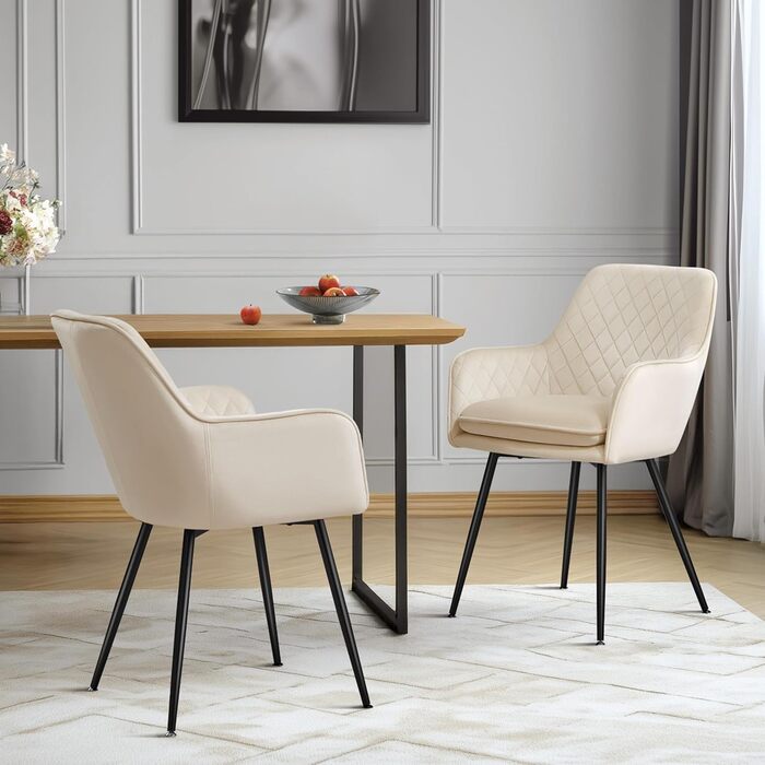 Стільці для їдальні Yaheetech, кухонні стільці з м'яким сидінням та підлокітниками, метал, штучна шкіра, коричневі (бежево-велюрові, набір 2 шт.)