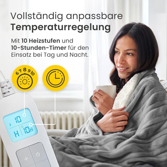 Електрична ковдра Cosi Home 180x130 см з таймером, захистом від перегріву та 10 рівнями нагріву - Кремовий колір