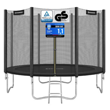 Батут SONGMICS вуличний Ø366 см з захисною сіткою, драбиною та м'якими стійками, чорний