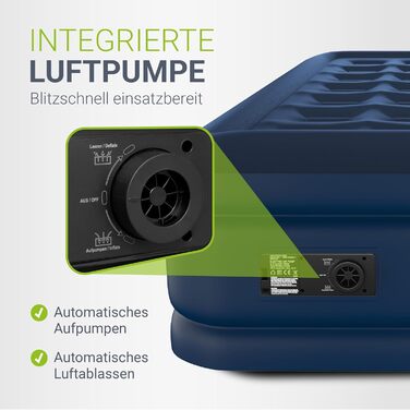 Надувний матрац Juskys Sapri M блакитного кольору - 1 особа, самонадувний, для гостей та кемпінгу, з вбудованим насосом