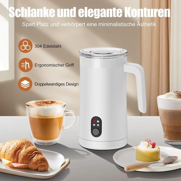 Електричний спінювач молока 400 мл 4-в-1 для гарячого та холодного молока, автоматичне вимкнення, для капучіно, лате макіато