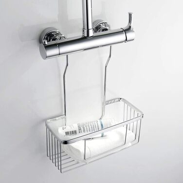 Душова кабіна з нержавіючої сталі, душова полиця без свердління, підвісний душовий кошик, душова полиця, 27 x 37 x 12 см, хром, срібло