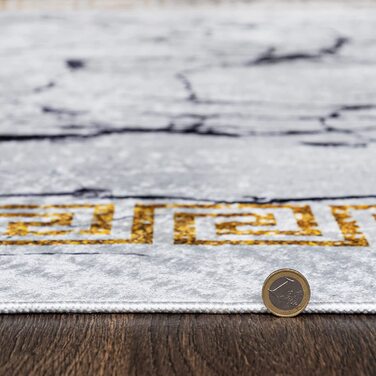 Сучасний Мазовецький килим-миється килим з коротким ворсом-М'який килим для вітальні, спальні , їдальні-килими з мармуровим абстрактним малюнком-чорний сірий золотий (80 х 150 см, сіре золото / 23021)
