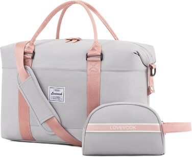 Спортивна сумка LOVEVOOK для жінок: дорожня, для плавання, фітнесу, клініки. 30L, водонепроникна, сіра + рожевий ремінець