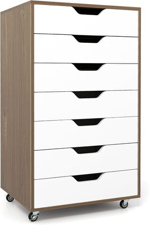 Роликовий контейнер GIANTEX з 5 шухлядами, комод на колесах під стіл, офісний шафчик для документів (білий, 49 x 40 x 87 см)