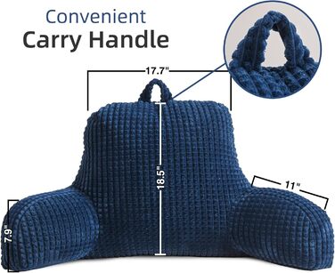 Лежанка для читання Nice Night, подушка-валик, велика, для дорослих та дітей, спинка з підлокітниками, підтримка спини для відпочинку та сну в ліжку/на дивані, вафельний візерунок, стереоскопічний дизайн (Темно-синій, Large)