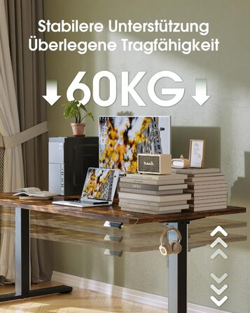 Електричний регульований стіл Flamaker з пам'яттю, ігрова модель, 160 x 60 см (Бежевий+Білий, Вінтажний Коричневий)