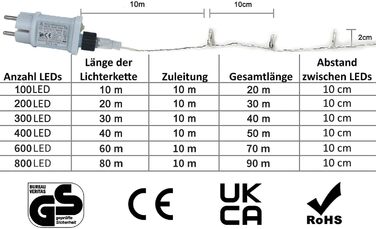 Гірлянда світлодіодна Gresonic 40м, 300 LED, тепле біле світло, для дому та саду, 8 режимів, диммування, з живленням від мережі