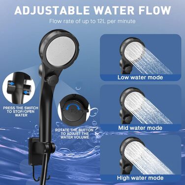 Електричний душ для кемпінгу MIAOKE 7800 mAh з цифровим дисплеєм та індикатором температури, портативний душ для подорожей, туризму та кемпінгу (Чорний)