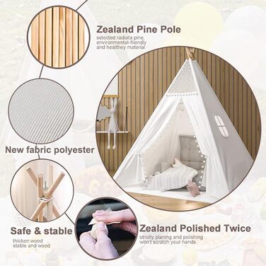 Camiraft Тент-Тіпі для дітей сірого кольору, ігровий намет з бавовни для хлопчиків та дівчаток, складаний намет-халапа для гри в приміщенні та на вулиці