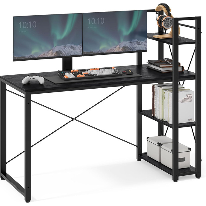 Комп'ютерний стіл VASAGLE з полицями (правий/лівий), 137,2 см, чорний, для офісу та дому