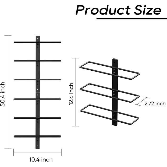 Настінна полиця для вина TJ.MOREE на 12 пляшок, дерев'яний винний стелаж для кухні, бару або їдальні, комплект 4 шт. чорного кольору
