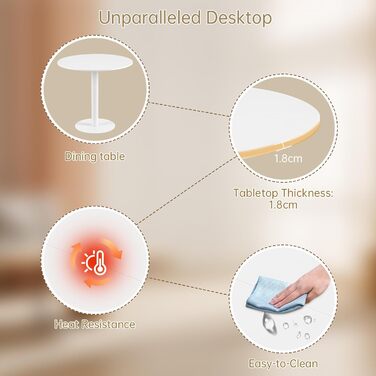 Круглий обідній стіл для кухні, вітальні, балкону - 70x70 см, білий