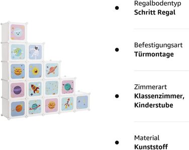 Стелажна система з 15 кубиками, Дитяча шафа для зберігання, Шафа з дверцятами, Пластикова полиця для взуття, Полиця без болтів, Багатофункціональна, Взуття, Іграшки, 153 x 31 x 153 см, білий LPC902W