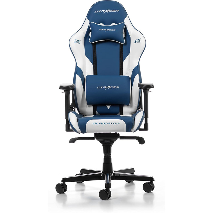 Ігрове крісло DXRacer Gladiator G001, штучна шкіра, синьо-білий, до 200 см