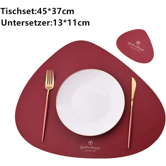 Набір підтарілок та підставки під склянку (6 шт.) з екошкіри, трикутної та овальної форми, бежевого кольору. Водостійкі, маслостійкі, термостійкі, з антиковзким покриттям.