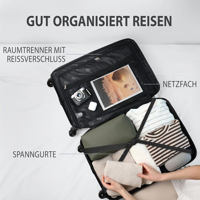 Набір дорожніх валіз FERGÉ QUÉBEC з ABS-пластику, 3 предмети (ручна поклажа, L, XL), чорний