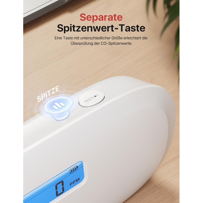 Детектор чадного газу X-Sense, сертифікований TÜV Rheinland, датчик на 10 років, з змінною батареєю та цифровим дисплеєм, кнопка тестування, автономний, білий