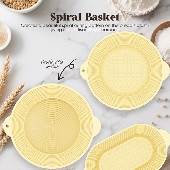 Набір для закваски з силікону MQFORU: 30 шт. Заквасочні корзини (28см круглі, 29см овальні), скляна тара 730мл, щітка, скребок. Для випікання хліба.