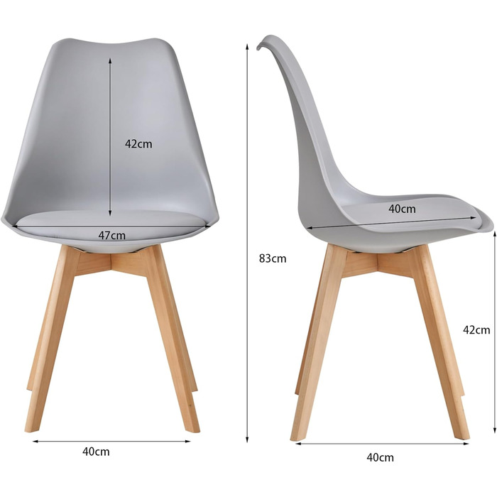 Набір обідніх стільців 6 шт., масивні дерев'яні ніжки, знімні подушки, кухонні стільці, сучасний дизайн (сірий)