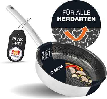 Пан з нержавіючої сталі Moritz & Moritz 28 см з керамічним покриттям нового покоління - підходить для всіх типів плит - антипригарна сковорода з вафельною структурою для приготування, смаження та тушкування
