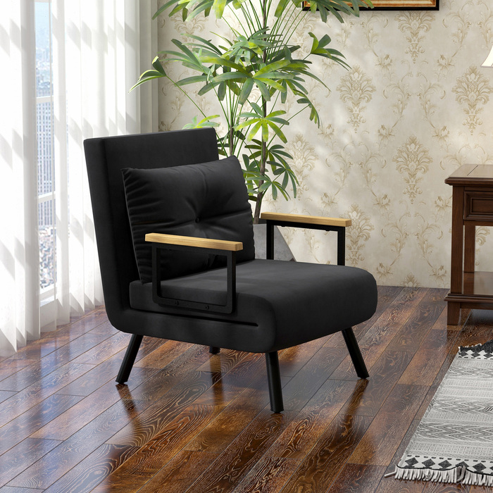 Крісло-релакс у скандинавському стилі, крісло для відпочинку, крісло для читання. З декоративною подушкою з ґудзиками, чорного кольору.