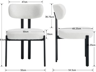 Обідні стільці Wahson Набір з 2 шт. , Тедді тканина, Металеві ніжки, М'які стільці, Білий