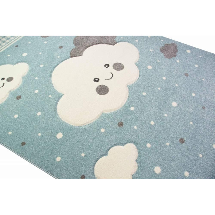 Килимок з мериноса для дітей з хмарами ігровий килимок синього кольору розміром 120x170 см (200 см х 290 см)