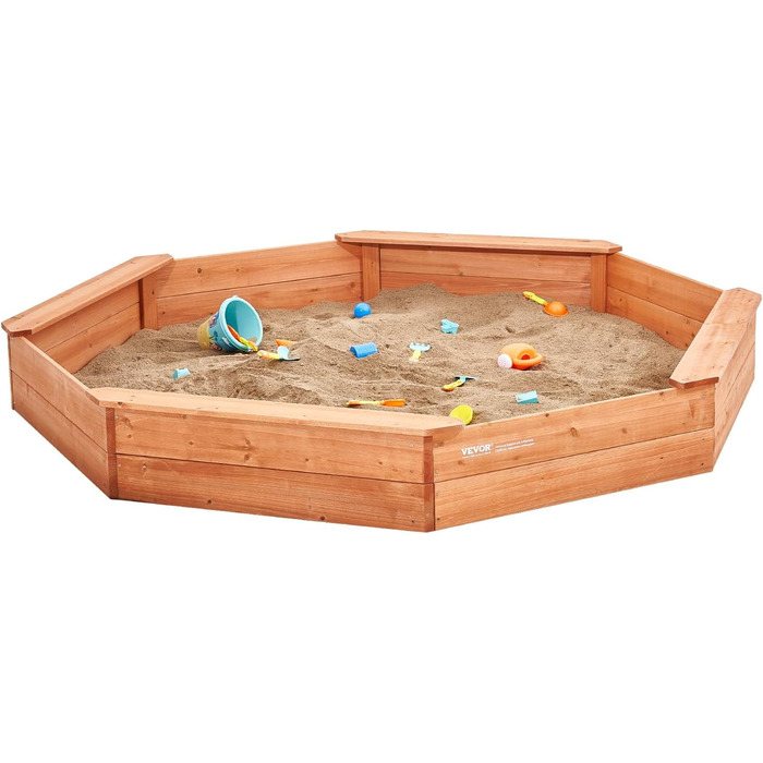 Дерев'яний пісочниця VEVOR з кришкою, восьмигранна пісочниця, пісочниця з 4 місцями для сидіння та підстилкою, дитяча пісочниця для саду, подарунок для хлопчиків та дівчаток віком 3–12 років, дерево + восьмигранна форма