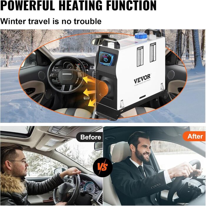 VEVOR 12V дизельний опалювач 8KW - авто опалення, повітряний опалювач для авто, RV, човнів, вантажівок, будинків на колесах, автобусів з червоним LCD-вимикачем та 1 виходом для повітря