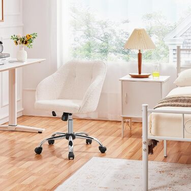 Крісло Yaheetech для дому та офісу: пуф для макіяжу, регульоване по висоті, поворотне, оксамитове, для робочого кабінету, спальні, дихаюче, на коліщатках, до 136 кг, слонова кістка