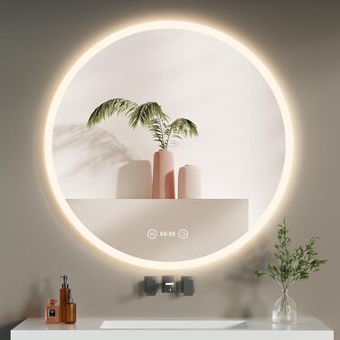 Дзеркало для ванної кімнати YOLEO з підсвічуванням 70см, LED дзеркало з Bluetooth, сенсорне управління, захисне скло, 3 кольори світла, регулювання яскравості, 70x70 см