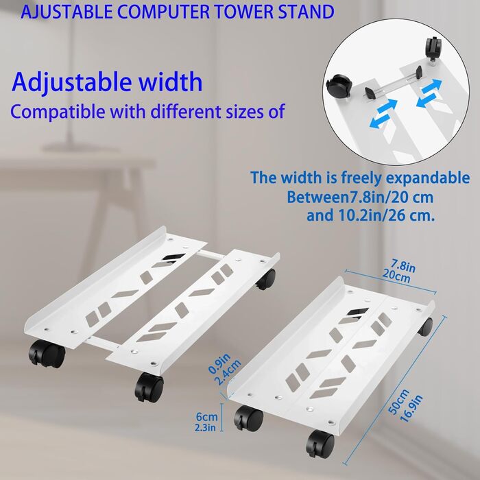 Підставка для ПК Tower, комп'ютерний стіл-візок, універсальна, з колесами, білий