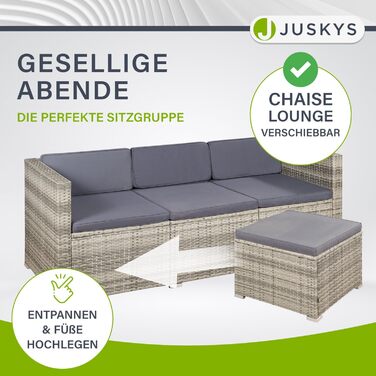 Садовий набір меблів Juskys Polyrattan Punta Cana для 4-5 осіб: диван, крісло, пуф, стіл, подушки - Чорно-сірий (меланж / темно-сірий)